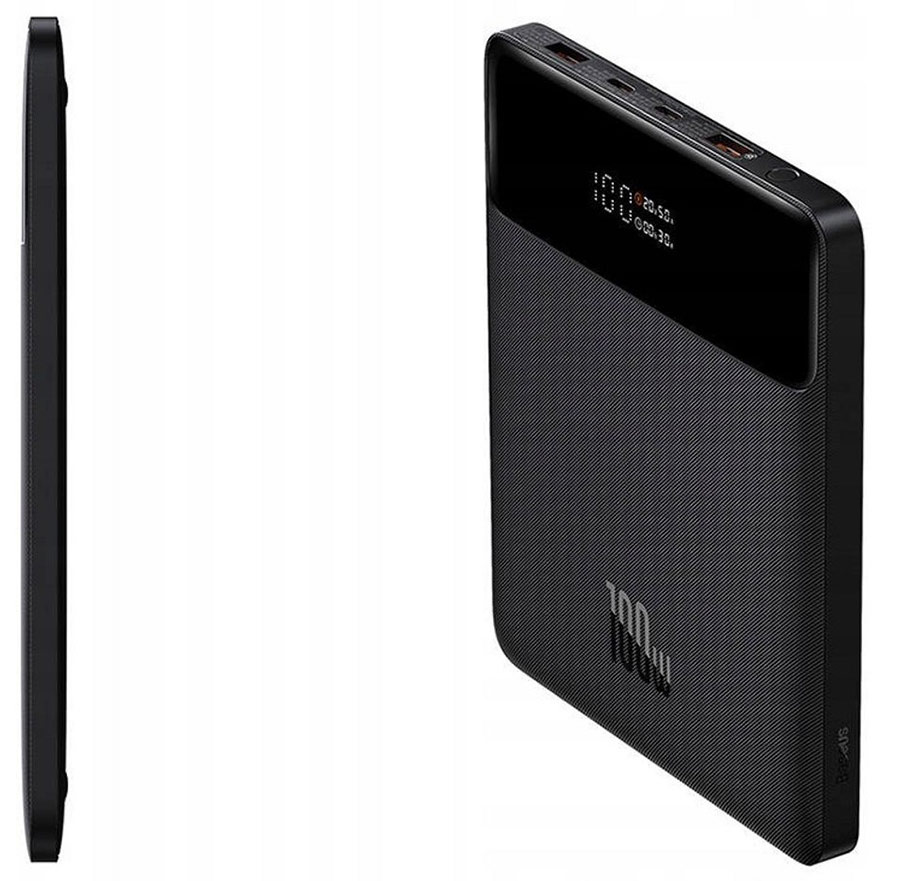 نمای جلویی و ضخامت پاوربانک بیسوس Blade 100W 20000mAh مدل PPBLD100-X